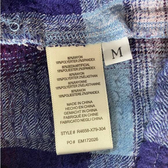 CLOTH & STONE TOP M PLAID TARTAN BLUE PURPLE SHIRT LONG SLEEVE COASTAL WESTERN - Picture 4 of 7